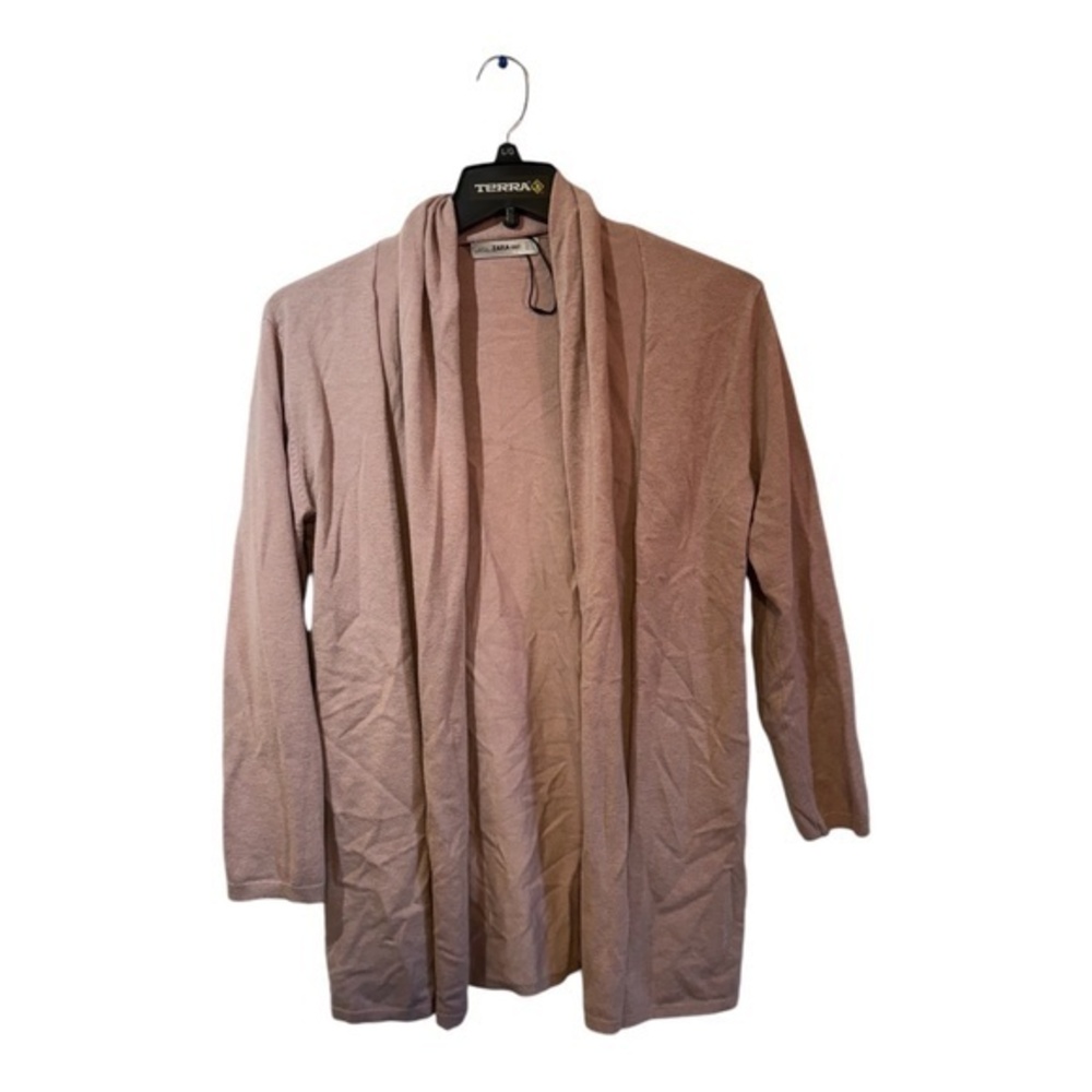 Zara Knit Womens Open Cardigan Sweater Pink Viscose Blend Size XL